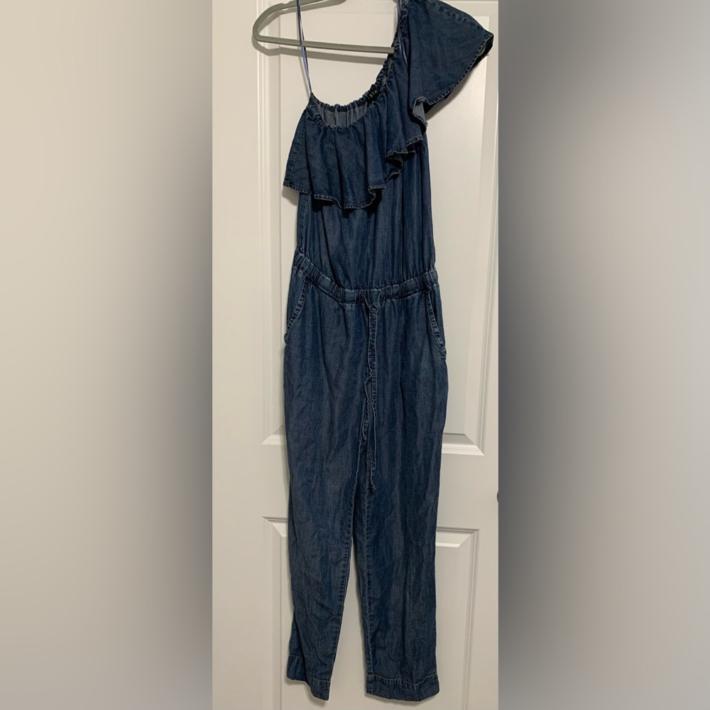 1.‎ State One Shoulder Ruffle Women’s Jumpsuit Small